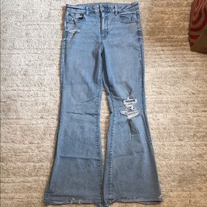 American Eagle Distressed next level stretch Light Blue Flare Jeans
